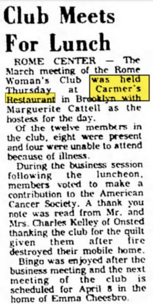 Carmer’s Restaurant - Mar 16 1976 Article